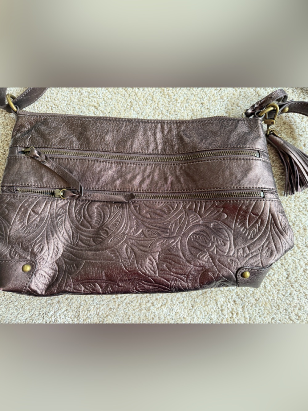 The Sak Women's Embossed Leather Crossbody Bag - Bronze